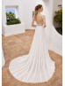 Scoop Neck Ivory Lace Chiffon Flowing Summer Wedding Dress